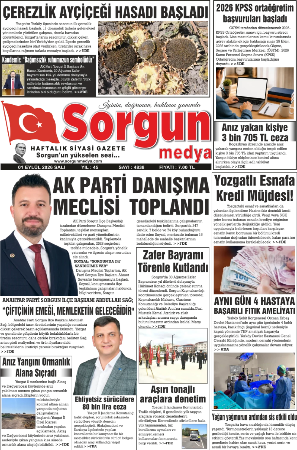 01 Eyl&uuml;l 2026 tarihli sayımız