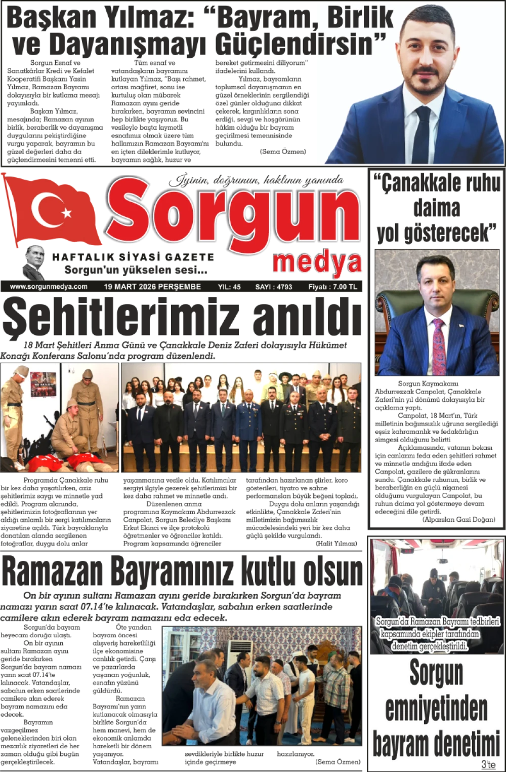 19 Mart 2026 tarihli sayımız.