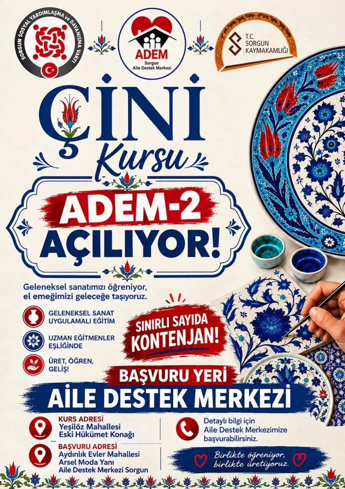 SORGUN&rsquo;DA &Ccedil;İNİ SANATINA YENİ SOLUK: ADEM-2 &Ccedil;İNİ KURSU A&Ccedil;ILIYOR